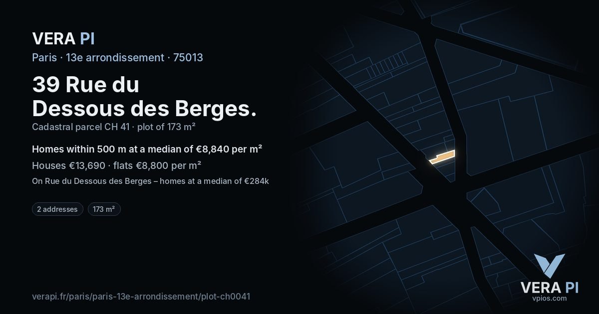 39 Rue du Dessous des Berges, 13e arrondissement at night – the plot lit, the parcels around coloured by the prices near them