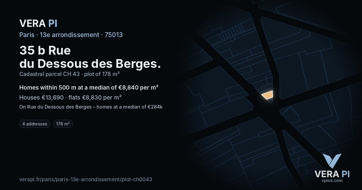35 b Rue du Dessous des Berges, 13e arrondissement at night – the plot lit, the parcels around coloured by the prices near them