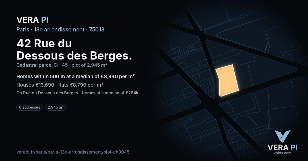 42 Rue du Dessous des Berges, 13e arrondissement at night – the plot lit, the parcels around coloured by the prices near them