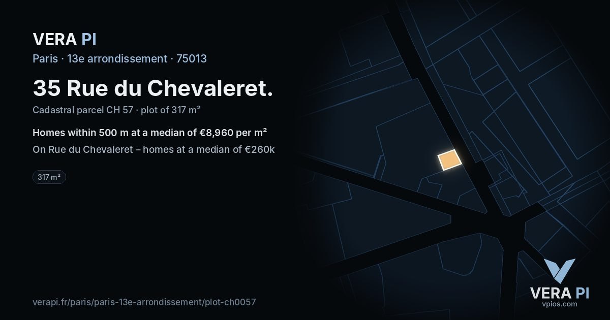 35 Rue du Chevaleret, 13e arrondissement at night – the plot lit, the parcels around coloured by the prices near them