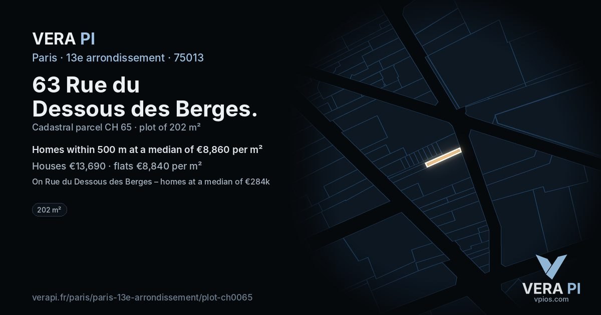63 Rue du Dessous des Berges, 13e arrondissement at night – the plot lit, the parcels around coloured by the prices near them