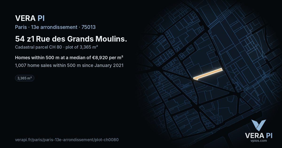 54 z1 Rue des Grands Moulins, 13e arrondissement at night – the plot lit, the parcels around coloured by the prices near them