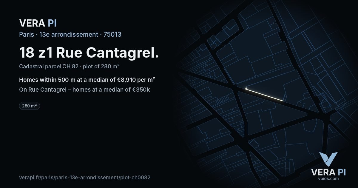 18 z1 Rue Cantagrel, 13e arrondissement at night – the plot lit, the parcels around coloured by the prices near them
