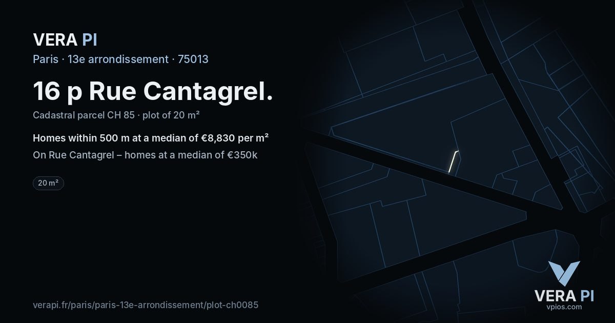 16 p Rue Cantagrel, 13e arrondissement at night – the plot lit, the parcels around coloured by the prices near them