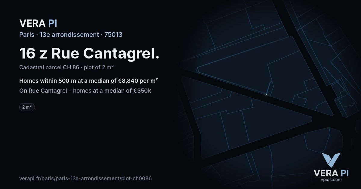 16 z Rue Cantagrel, 13e arrondissement at night – the plot lit, the parcels around coloured by the prices near them