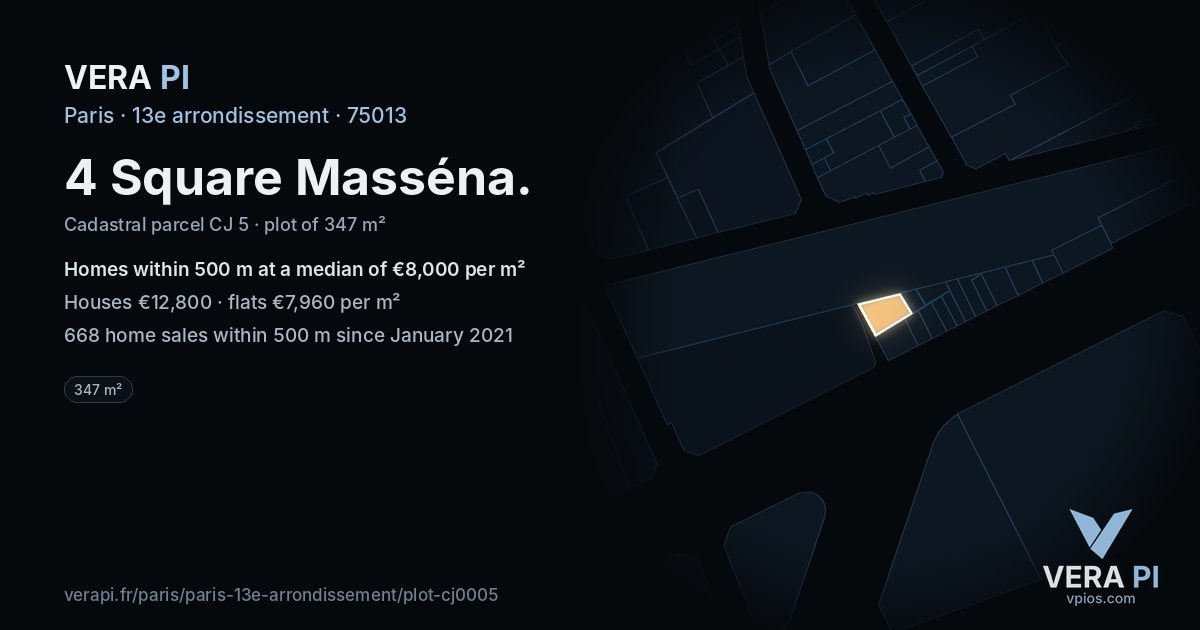 4 Square Masséna, 13e arrondissement at night – the plot lit, the parcels around coloured by the prices near them