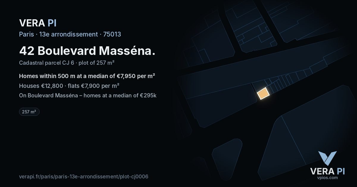42 Boulevard Masséna, 13e arrondissement at night – the plot lit, the parcels around coloured by the prices near them