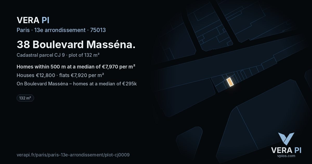 38 Boulevard Masséna, 13e arrondissement at night – the plot lit, the parcels around coloured by the prices near them