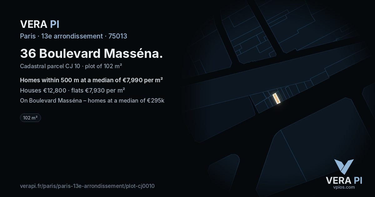 36 Boulevard Masséna, 13e arrondissement at night – the plot lit, the parcels around coloured by the prices near them