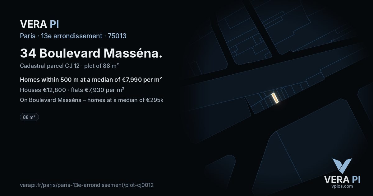 34 Boulevard Masséna, 13e arrondissement at night – the plot lit, the parcels around coloured by the prices near them