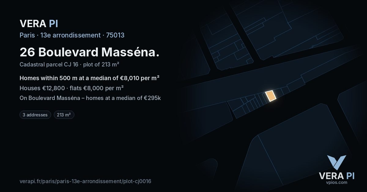 26 Boulevard Masséna, 13e arrondissement at night – the plot lit, the parcels around coloured by the prices near them