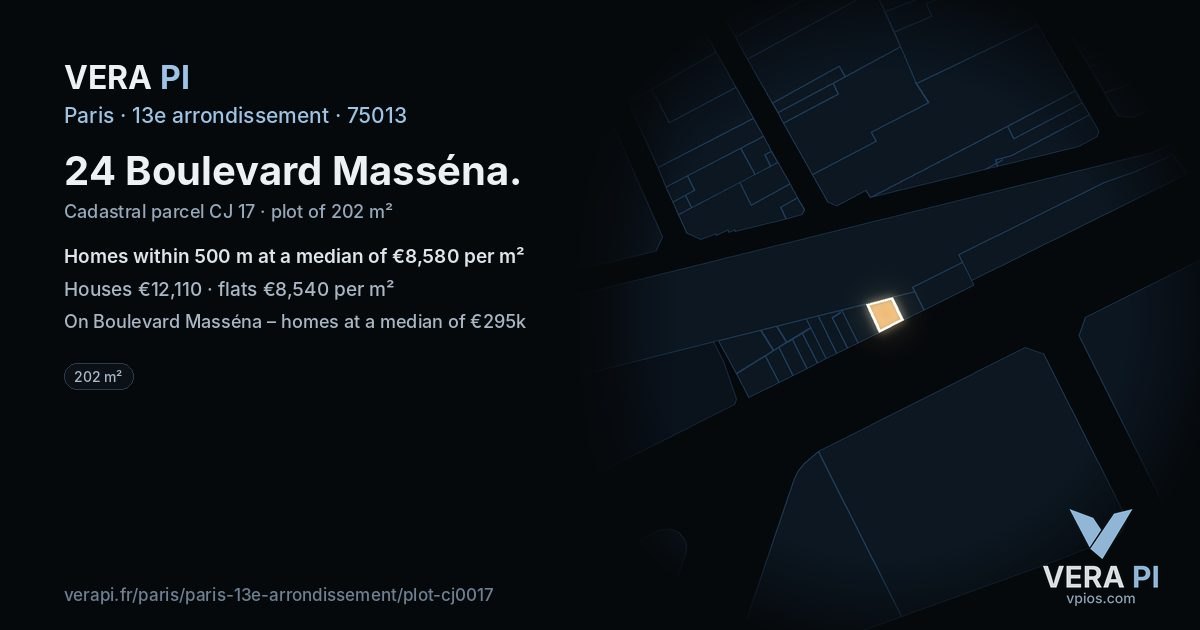 24 Boulevard Masséna, 13e arrondissement at night – the plot lit, the parcels around coloured by the prices near them