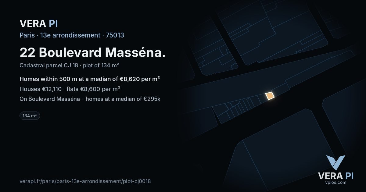 22 Boulevard Masséna, 13e arrondissement at night – the plot lit, the parcels around coloured by the prices near them