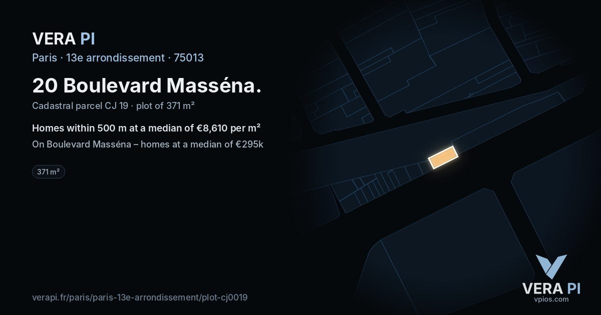 20 Boulevard Masséna, 13e arrondissement at night – the plot lit, the parcels around coloured by the prices near them