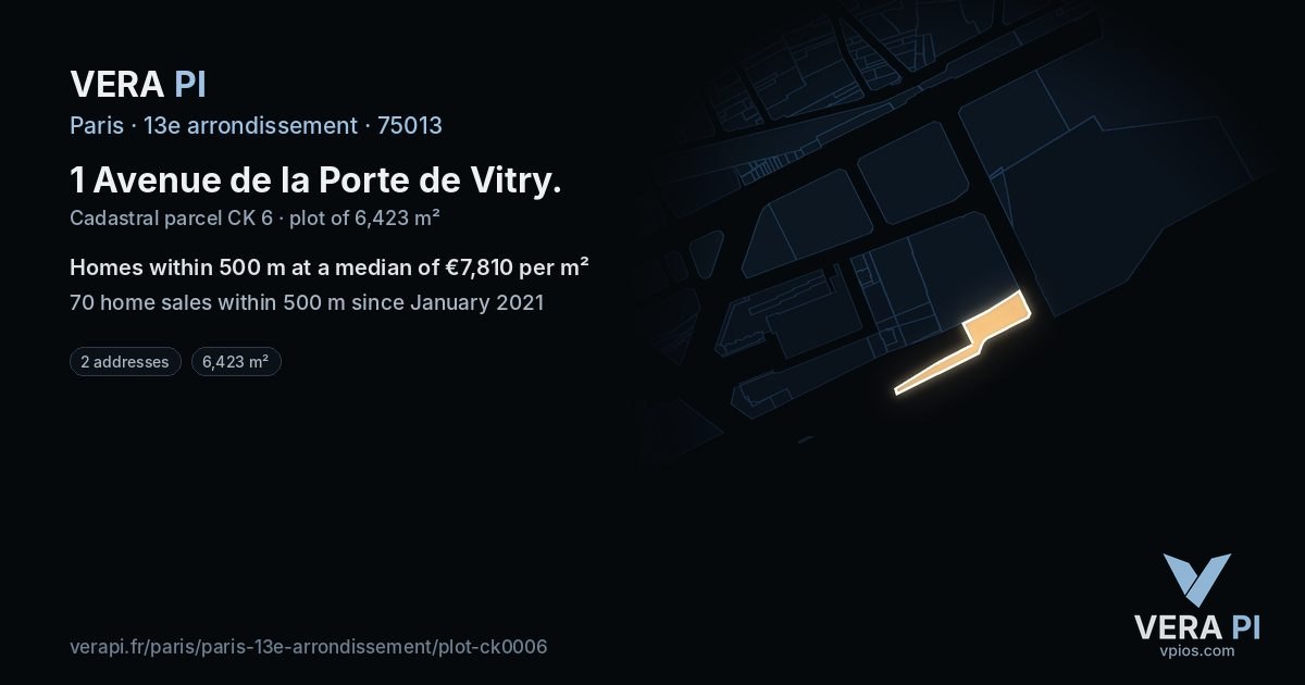 1 Avenue de la Porte de Vitry, 13e arrondissement at night – the plot lit, the parcels around coloured by the prices near them