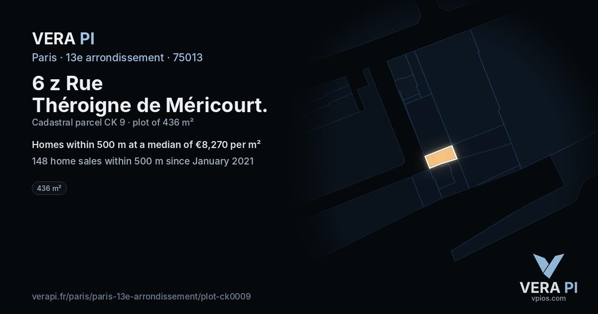 6 z Rue Théroigne de Méricourt, 13e arrondissement at night – the plot lit, the parcels around coloured by the prices near them