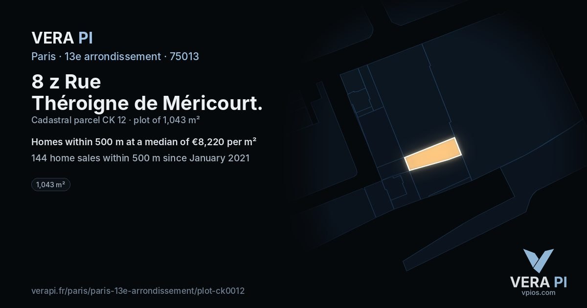 8 z Rue Théroigne de Méricourt, 13e arrondissement at night – the plot lit, the parcels around coloured by the prices near them