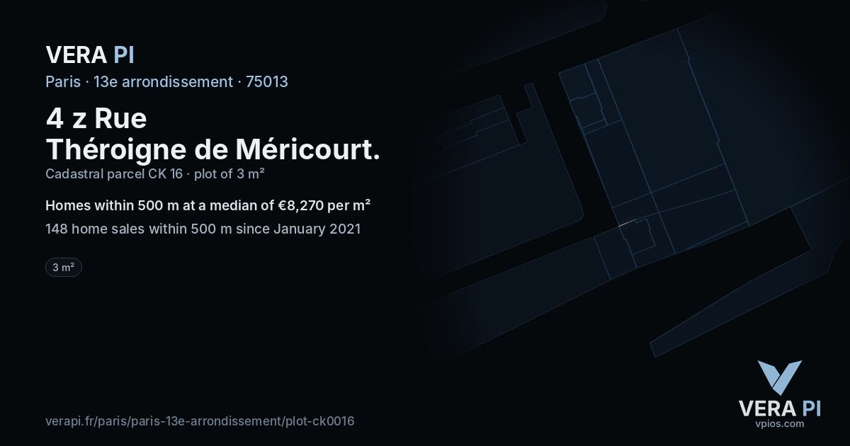 4 z Rue Théroigne de Méricourt, 13e arrondissement at night – the plot lit, the parcels around coloured by the prices near them