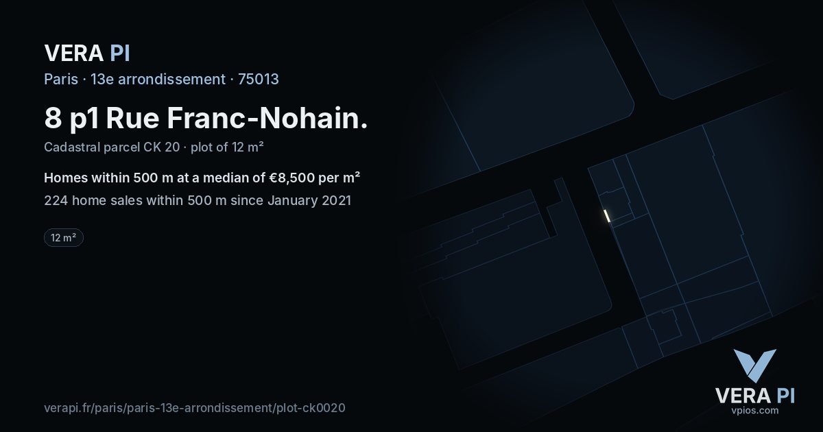 8 p1 Rue Franc-Nohain, 13e arrondissement at night – the plot lit, the parcels around coloured by the prices near them