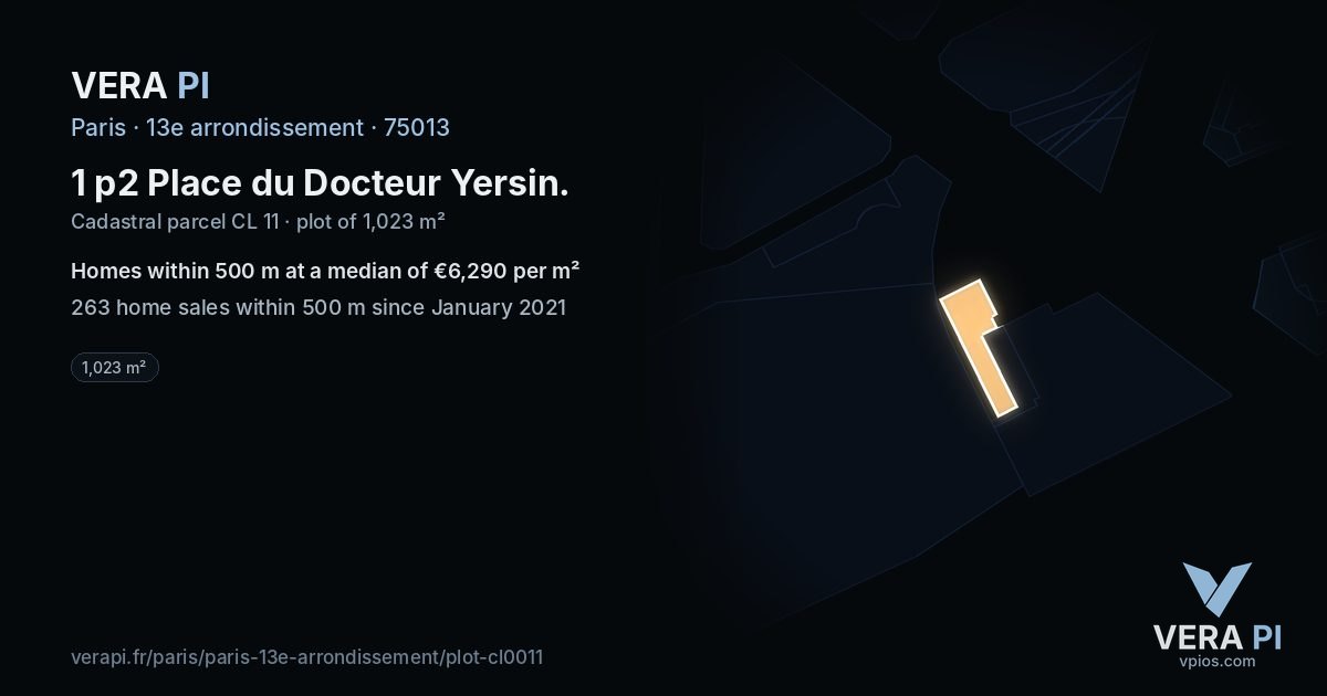 1 p2 Place du Docteur Yersin, 13e arrondissement at night – the plot lit, the parcels around coloured by the prices near them