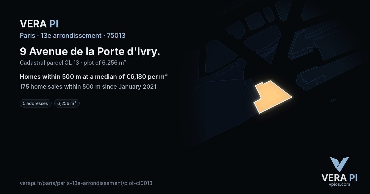 9 Avenue de la Porte d'Ivry, 13e arrondissement at night – the plot lit, the parcels around coloured by the prices near them