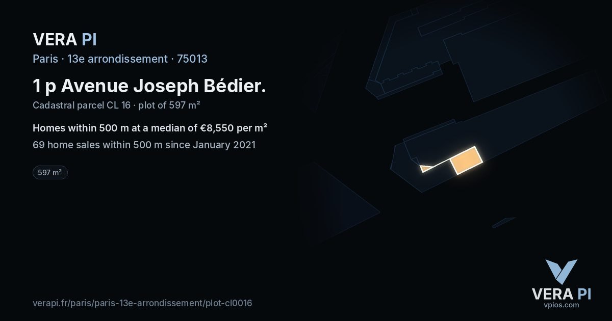1 p Avenue Joseph Bédier, 13e arrondissement at night – the plot lit, the parcels around coloured by the prices near them