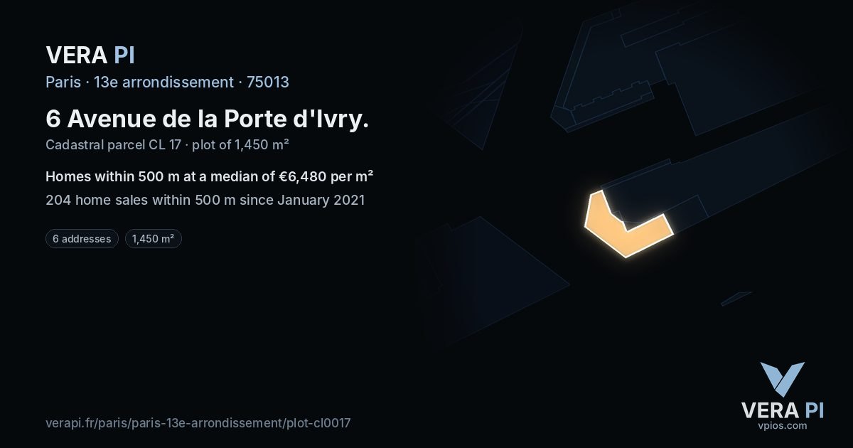6 Avenue de la Porte d'Ivry, 13e arrondissement at night – the plot lit, the parcels around coloured by the prices near them