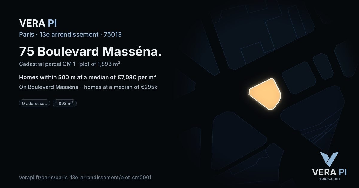75 Boulevard Masséna, 13e arrondissement at night – the plot lit, the parcels around coloured by the prices near them