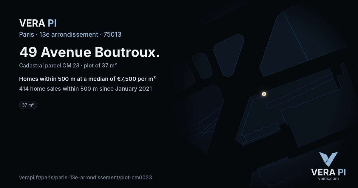 49 Avenue Boutroux, 13e arrondissement at night – the plot lit, the parcels around coloured by the prices near them