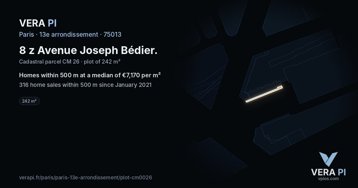 8 z Avenue Joseph Bédier, 13e arrondissement at night – the plot lit, the parcels around coloured by the prices near them