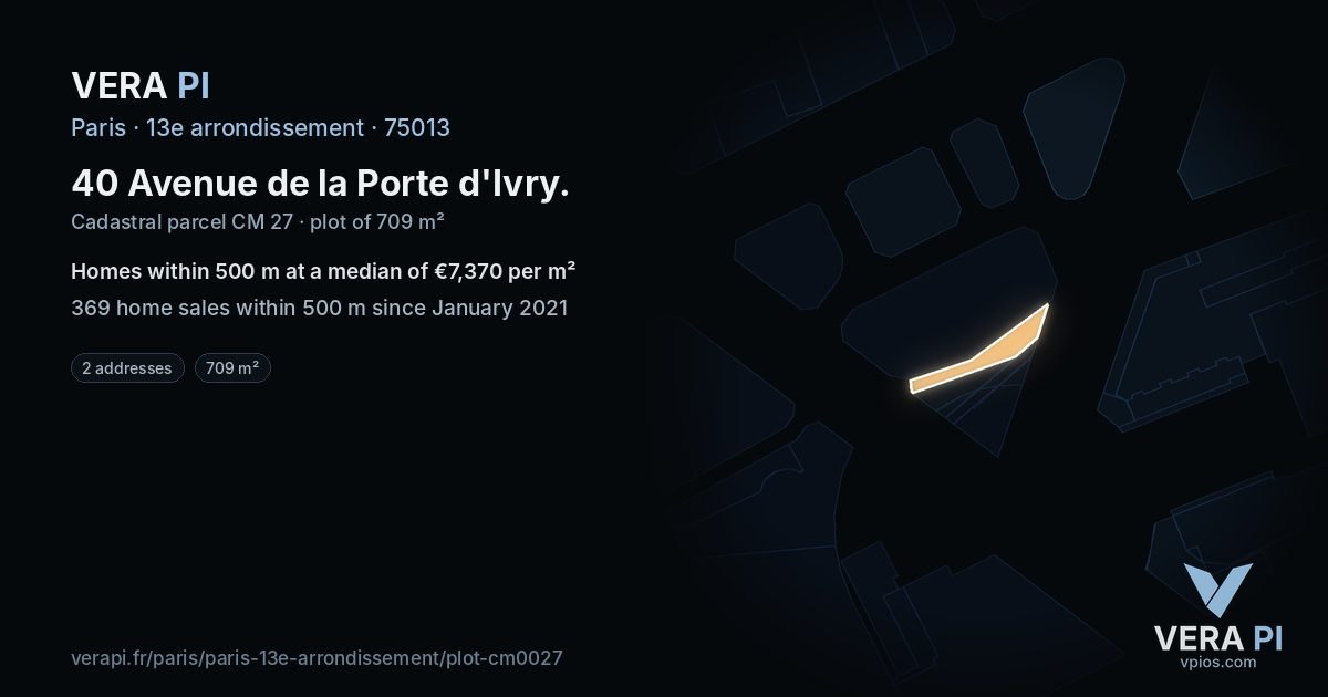 40 Avenue de la Porte d'Ivry, 13e arrondissement at night – the plot lit, the parcels around coloured by the prices near them