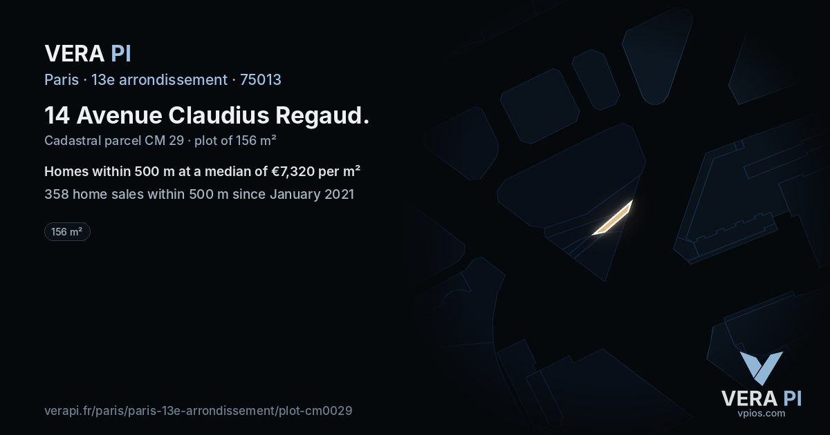 14 Avenue Claudius Regaud, 13e arrondissement at night – the plot lit, the parcels around coloured by the prices near them