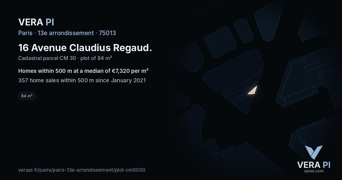 16 Avenue Claudius Regaud, 13e arrondissement at night – the plot lit, the parcels around coloured by the prices near them