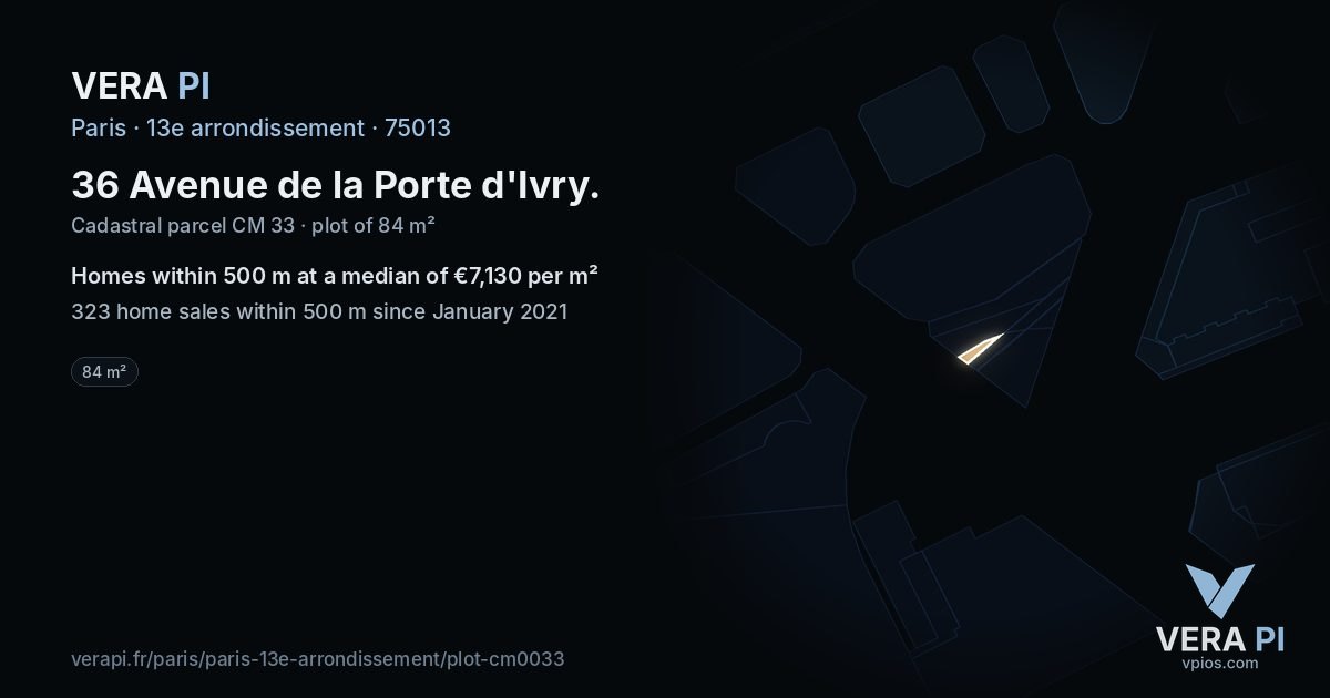 36 Avenue de la Porte d'Ivry, 13e arrondissement at night – the plot lit, the parcels around coloured by the prices near them