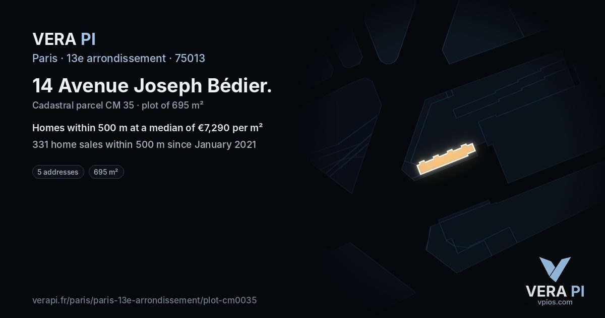 14 Avenue Joseph Bédier, 13e arrondissement at night – the plot lit, the parcels around coloured by the prices near them