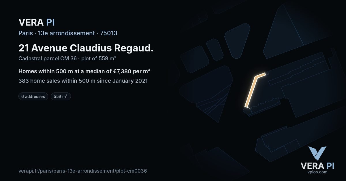 21 Avenue Claudius Regaud, 13e arrondissement at night – the plot lit, the parcels around coloured by the prices near them