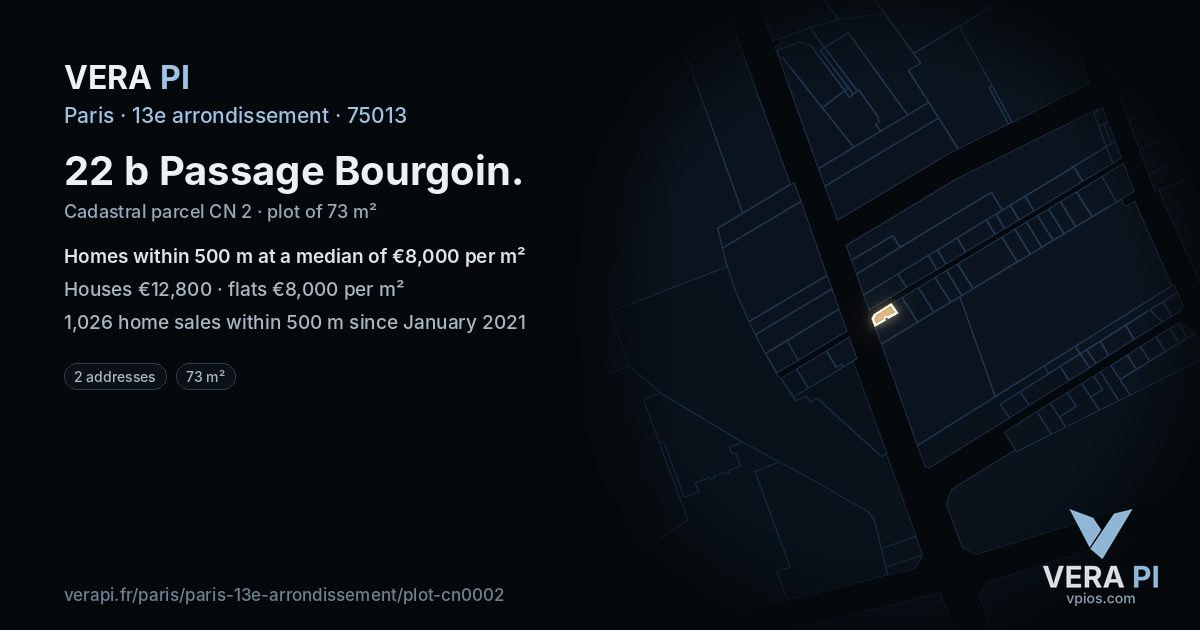 22 b Passage Bourgoin, 13e arrondissement at night – the plot lit, the parcels around coloured by the prices near them