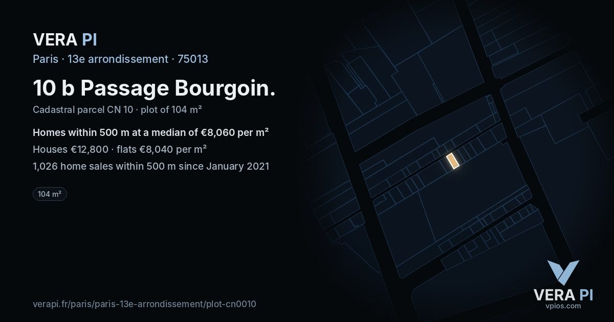 10 b Passage Bourgoin, 13e arrondissement at night – the plot lit, the parcels around coloured by the prices near them