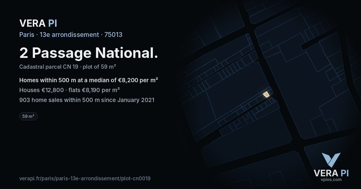 2 Passage National, 13e arrondissement at night – the plot lit, the parcels around coloured by the prices near them