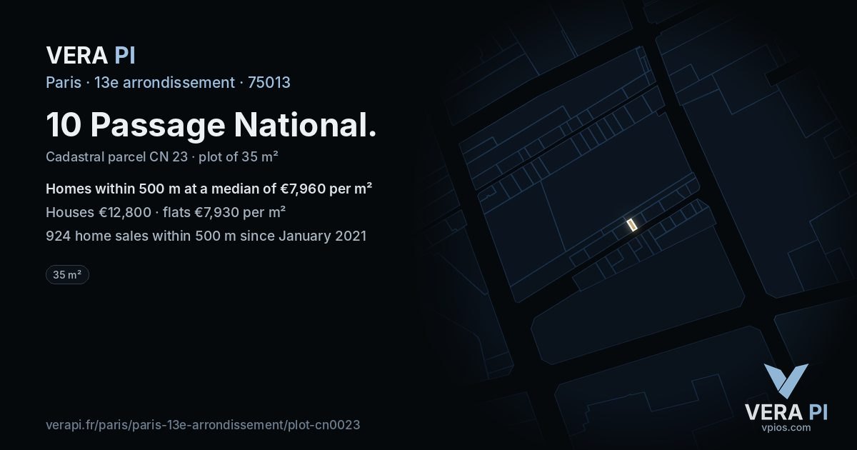 10 Passage National, 13e arrondissement at night – the plot lit, the parcels around coloured by the prices near them