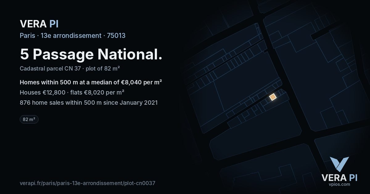5 Passage National, 13e arrondissement at night – the plot lit, the parcels around coloured by the prices near them