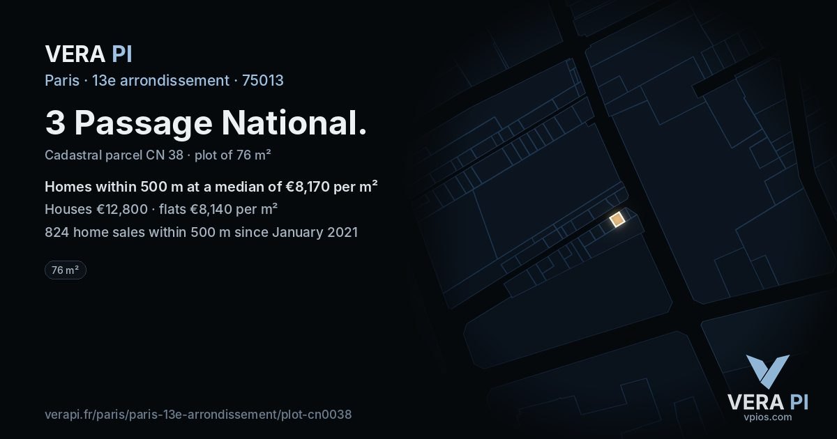 3 Passage National, 13e arrondissement at night – the plot lit, the parcels around coloured by the prices near them