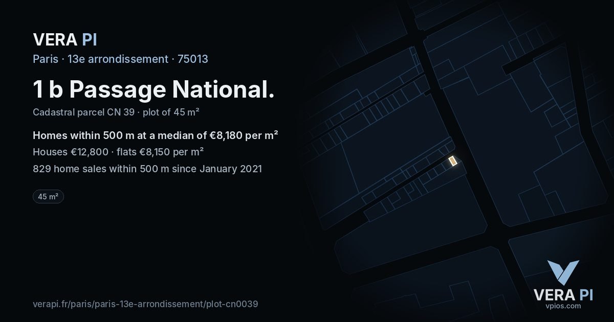 1 b Passage National, 13e arrondissement at night – the plot lit, the parcels around coloured by the prices near them