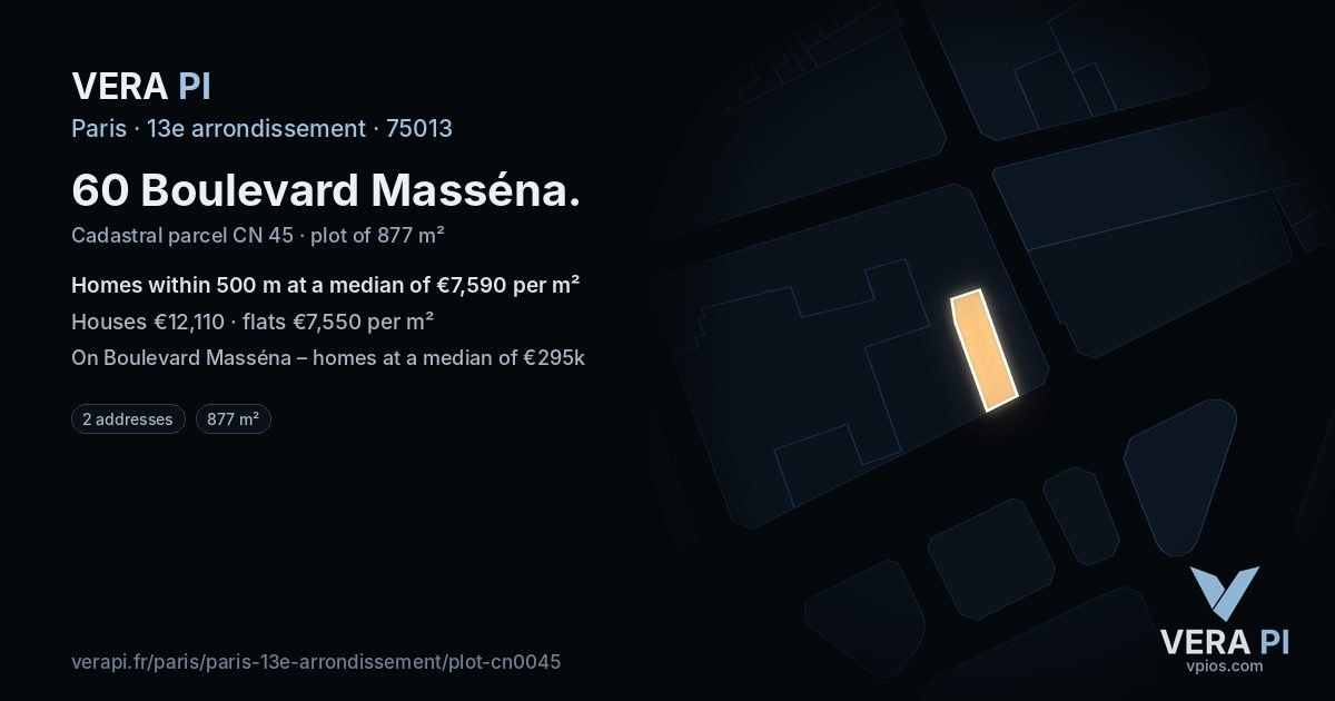 60 Boulevard Masséna, 13e arrondissement at night – the plot lit, the parcels around coloured by the prices near them
