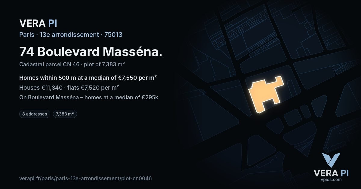 74 Boulevard Masséna, 13e arrondissement at night – the plot lit, the parcels around coloured by the prices near them