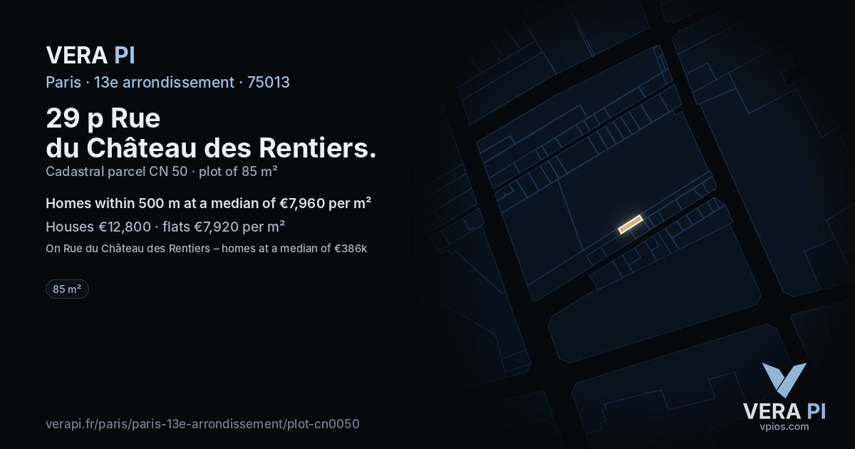 29 p Rue du Château des Rentiers, 13e arrondissement at night – the plot lit, the parcels around coloured by the prices near them