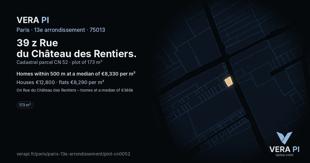39 z Rue du Château des Rentiers, 13e arrondissement at night – the plot lit, the parcels around coloured by the prices near them