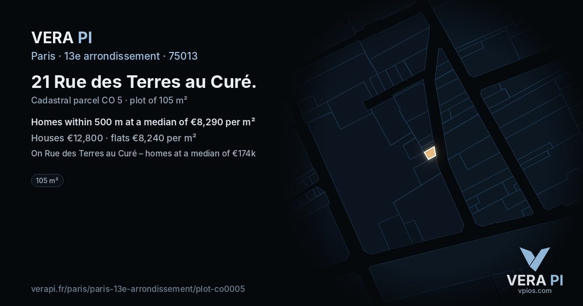 21 Rue des Terres au Curé, 13e arrondissement at night – the plot lit, the parcels around coloured by the prices near them