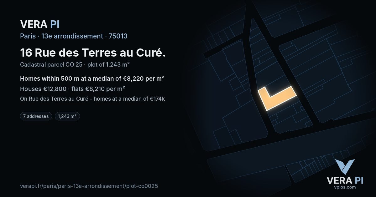 16 Rue des Terres au Curé, 13e arrondissement at night – the plot lit, the parcels around coloured by the prices near them