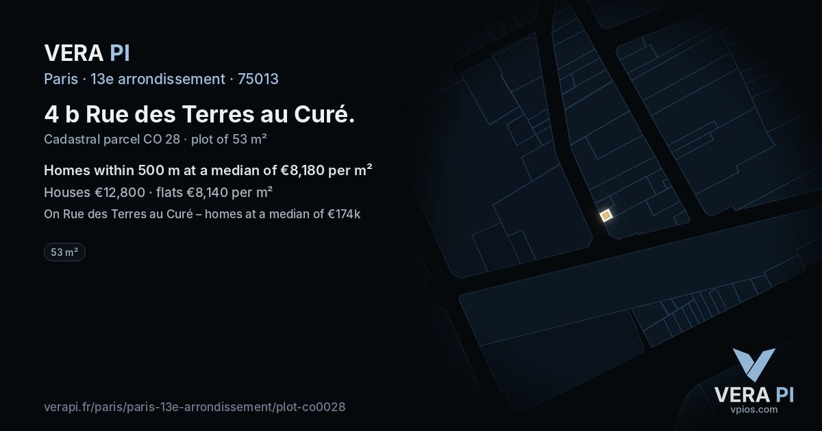 4 b Rue des Terres au Curé, 13e arrondissement at night – the plot lit, the parcels around coloured by the prices near them